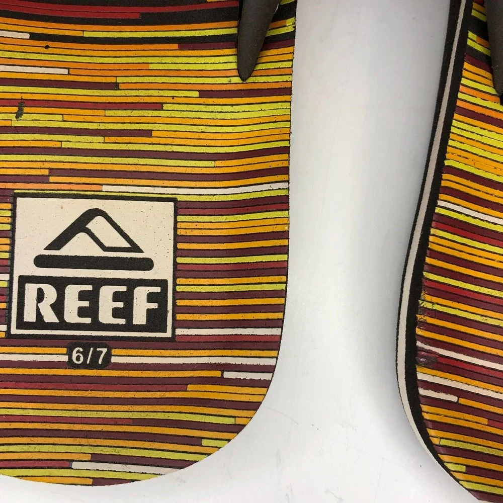 Reef Boys 6/7  Flip Flops Sandals Boys Little Ahi Stripe Yellow Red Orange Black